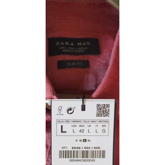 Zara Man NWT Red Collar Button Down Long Sleeve Dress Top Large - Picture 6 of 6